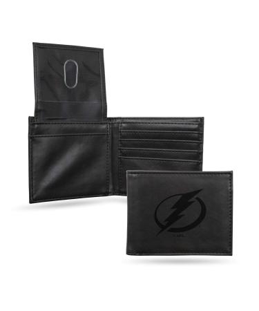 Rico Industries NHL Laser Engraved Billfold Wallet Laser Engraved Bill-fold Wallet - Slim Design - Great Gift Tampa Bay Lightning Black