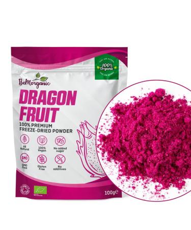 BeMorganic Organic Dragon Fruit Powder - 100% Pure Organic Dragon Fruit Powder| Multipurpose Pink Pitaya Powder | 100g Smoothie Powder with No Added Sugar or Gluten