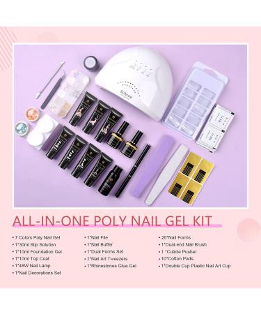 Saviland Poly Nail Gel Kit - Pink Series 7 Colors Nail Extension Set with 48W Nail Lamp and Manicure Tools - for Salon Quality Nails at Home - Buy Online on SooperMarket.com