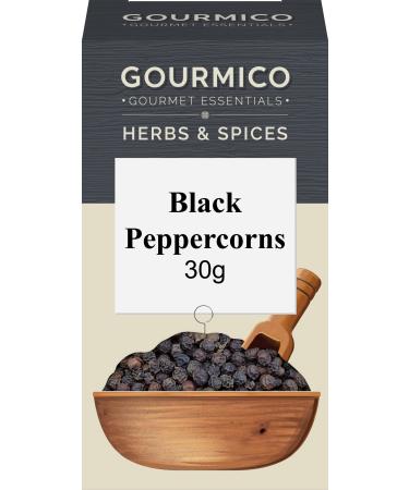GOURMICO Whole Black Peppercorns An Ideal Seasoning for Meats Fish and Vegetables or Paired with Salad Dressing and Soups Suitable for Vegetarians and Vegans 30 g Pack