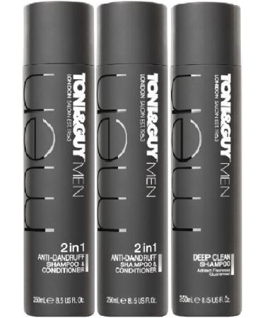 (3 PACK) Toni & Guy Men 2 in 1 Anti Dandruff Shampoo & Conditioner 2 x 250ml & Toni & Guy Men Deep Clean Shampoo x 250ml