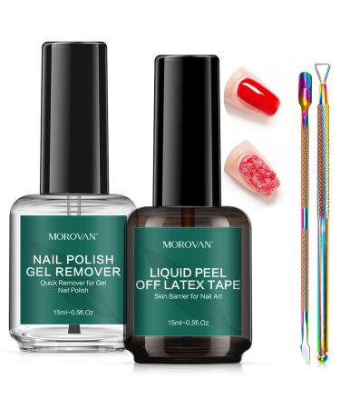 Morovan Gel Nail Polish Remover: Easy Remove in 3-5 Minutes Gel Nail Remover Kit with Liquid Latex - Acetone-Free Nail Polish Gel Remover with Nail Polish Scraper Kit