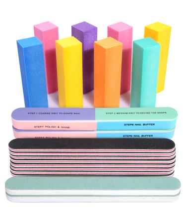FANDAMEI Nail Files and Buffers 100/180 400/4000 Grit Professional Manicure Tools Kit Rectangular Art Care Buffer Block Tools 7 Ways Buffer Block for Trim Polish and Shine Nail 20Pcs/Pack