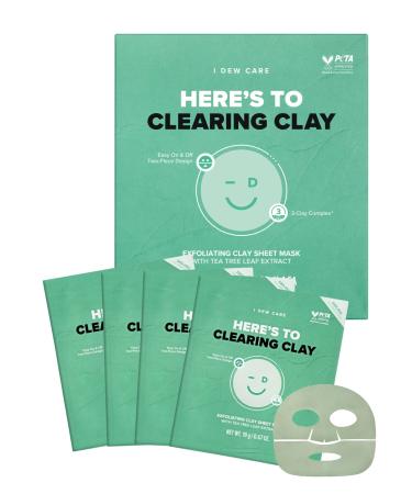 I DEW CARE Clay Sheet Mask - Here's To Clearing Clay | Daily Exfoliate  Decongest  Minimize Pores  Soothe  Infused with 3-Clay Complex  Tea Tree  Centella Asiatica  4 EA 03 Here's To Clearing Clay