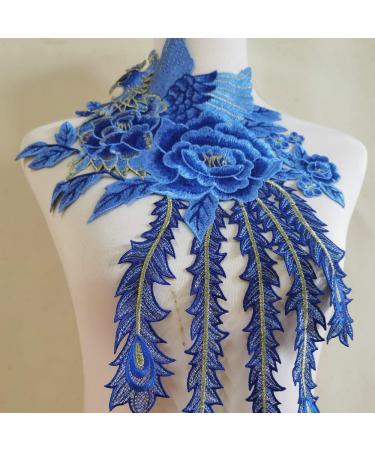 Peacock Flower Embroidered Lace Neckline Collar | Warm Tones Floral Brown Leaf Applique | Sewing Applique Patches | ZALALAA (Blue C) - Buy Online on SooperMarket.com