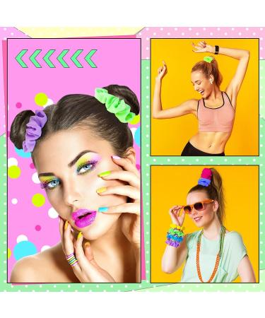 Yunlly 80s Neon Scrunchies - 96 Pcs Hair Ties for Women | 6 Colors - Buy Online on SooperMarket.com