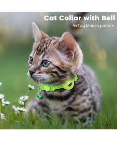 Airtag Cat Collar with Holder & Bell | Reflective Safety Neck Band for Kittens & Puppies - Green - Buy Online on SooperMarket.com