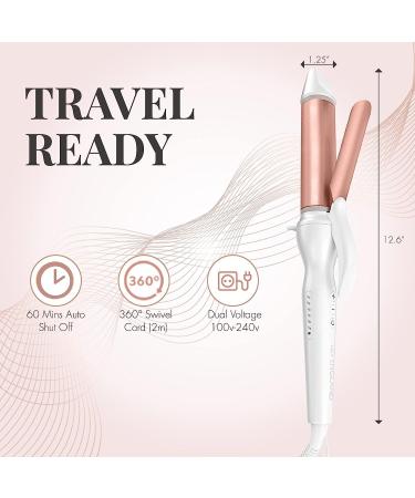 34mm Ceramic Curling Wand for Short to Long Hairstyles - Lily England Rose Gold Curling Tongs - Adjustable Temperature - 2M Swivel Cord - Buy Online on SooperMarket.com