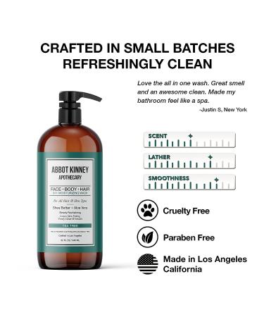 ABBOT KINNEY APOTHECARY Men's 3-in-1 Tea Tree Wash - 32oz for Skin and Hair | Moisturizing Shampoo, Conditioner, Body Wash - Buy Online on SooperMarket.com