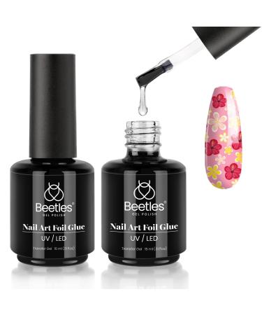 Beetles Nail Art Foil Glue Gel for Foil Stickers Nail Glue Transfer Tips Star Glues Nail Art Manicure DIY LED Lamp Required Soak Off 15ML 2 Bottle