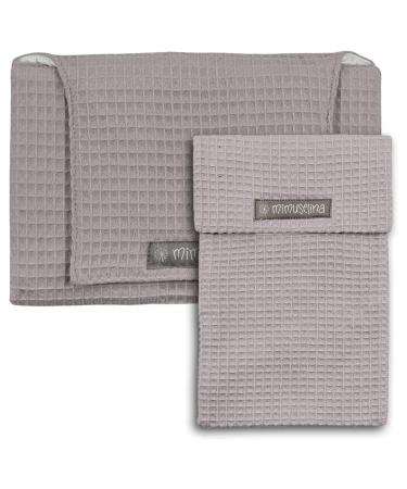 Mimuselina 2 Pack: Baby changing pad on the way + diaper bag for on the go - foldable diaper pad and water -repellent with diaper pocket - portable diaper pad dirt -repellent pack waffle mouse