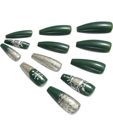 Vatocu Christmas False Snowflake Glitter Press on Nails - 24pcs | Long Ballerina Acrylic Stick-on Nails for Women and Girls - Buy Online on SooperMarket.com