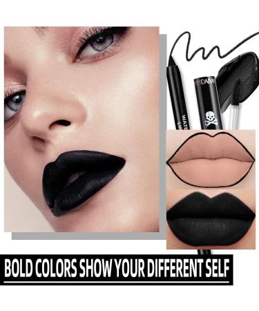 Buy Waterproof Goth Liquid Lipstick & Lip Liner Set | Dark Black Green Brown - Longlasting Matte Stain for Halloween Makeup & Cosplay - Buy Online on SooperMarket.com
