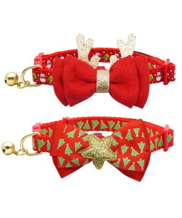 azuza 2 Pack Cat Collar Breakaway with Bell and Removable Bowtie Cat Collar Adjustable from 8"-12" Neck: 8"-12" 1#Christmas