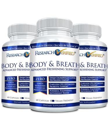 Research Verified Body & Breath Natural Deodorant & Freshener - Bad Breath & Body Odor Supplement - 60 Count (3 Months Supply)