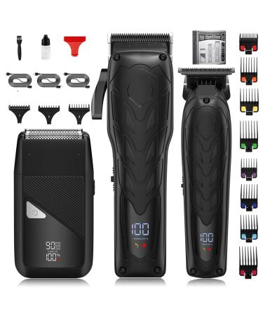 Suttik Professional Hair Clippers for Men Clippers and Trimmers Set Electric Razor Foil Shavers for Men 3 in 1 Cordless Hair Clippers Kit Hair Cutting Kit Barber kit with LED Display Gift for Men Black934