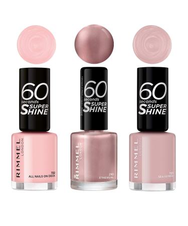 Rimmel London 60 Seconds Super Shine Pastel Pink Nail Polish Trio (Pack of 3) Paster Summer Trio
