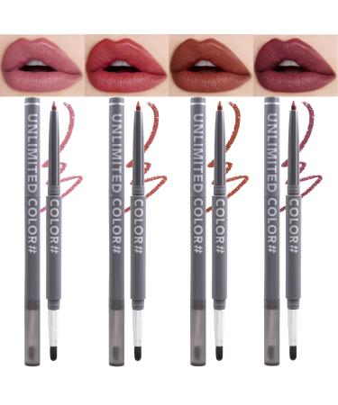 Lip Liner Creamy- 4PC Lip Pencil Nude Lip Liners With Brush -Vegan Cruelty Free-Matte Lip Liner Smooth And Soft - Precise And Define -Easy To Use (B01)