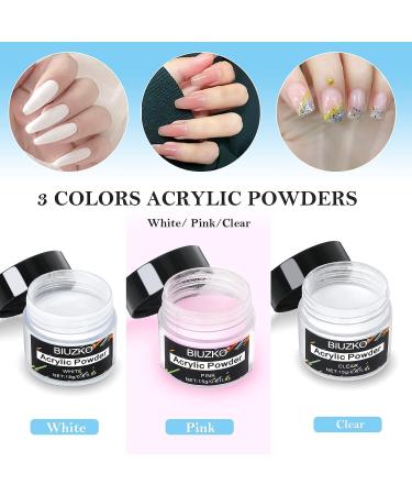 Professional Acrylic Nail Kit for Beginners - Includes Prep Dehydrator, Primer, Acrylic Powder & Liquid, Nail Tips, Glue, and Brush - White, Clear, Pink - Buy Online on SooperMarket.com