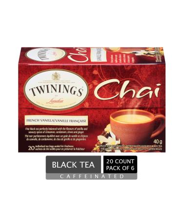 Twinings Chai French Vanilla Individually Wrapped Tea Bags | Naturally Caffeine-Free | Black Tea with Vanilla and Savoury Spices | 20 Count (Pack of 6) | Enjoy Hot or Iced French Vanilla 20 Count (Pack of 6)