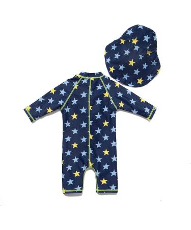 Bonverano Baby Boys Swimsuit | Short-Sleeve One Piece Swimwear | UPF 50+ Sun Protection | 9-12 Months | Yellow Star - Buy Online on SooperMarket.com