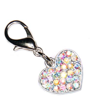 SKS Crystal Diamante Clip On Heart Charm Rainbow