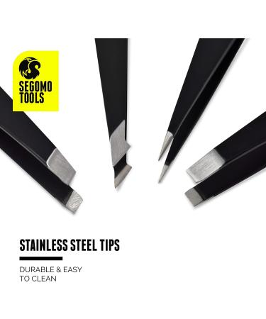 Segomo Tools 4 Piece Tweezer Set for Women - Precision Ingrown Hair Removal Kit with Flat, Angled, Slant & Pointed Tips - TW004 - Buy Online on SooperMarket.com