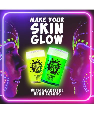 Blue Squid Fluorescent Glow Face & Body Paint Kit - Set of 8 Neon Colors for UV & Blacklight | Includes Free UV Flashlight | Festive Glowing Makeup - Buy Online on SooperMarket.com