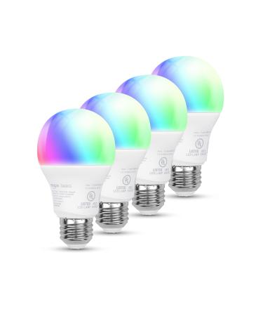 Amazon Basics Smart A19 LED Light Bulb, Color Changing, 2.4 GHz Wi-Fi, 60W Equivalent 800LM, Works with Alexa Only, 4-Pack, Certified for Humans Color Changing 4 Pack