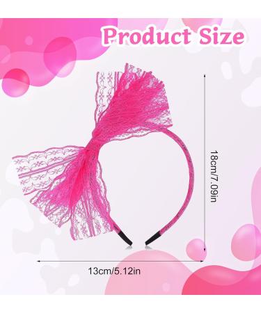 Neon Lace Bow Hairband 1980s Pink Headband Hairband Hair Accessories Lace Headbands Pink Accessories For Women Girls Mardi Gras Christmas Cosplay - Buy Online on SooperMarket.com
