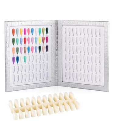 BNG Nail Colour Display Book Gel Polish Nails Art 120 Colors Card Chart with 240 Pcs False Nails Tips Leather Book For Salon Sample Showing Tools Silver 120 Colors Silver