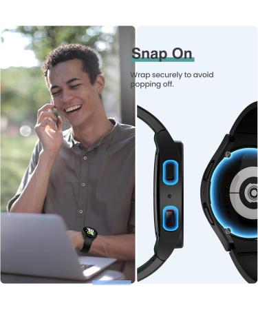 Tensea 4+4 Pack Galaxy Watch 5 & 4 Screen Protector and Case Set 44mm - Anti-Fog Tempered Glass Film with Hard PC Bumper Cover - Clear/Black/Silver/Blue - Buy Online on SooperMarket.com