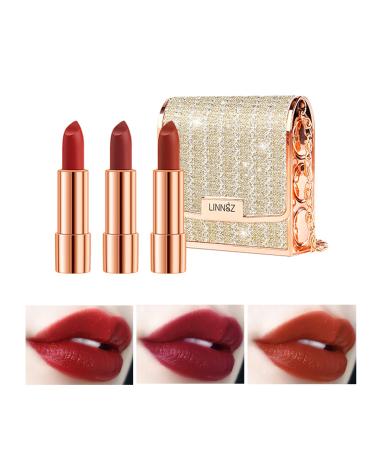 Gireatick Matte Lipstick Makeup Set for Woman  3pcs Long Lasting Velvet Lipstick in One Glamour Chain Bag  Non-Stick Cup Red Lipstick  Not Fade Waterproof  Color Sensational Lipstick set  Lip Kit Gift Set