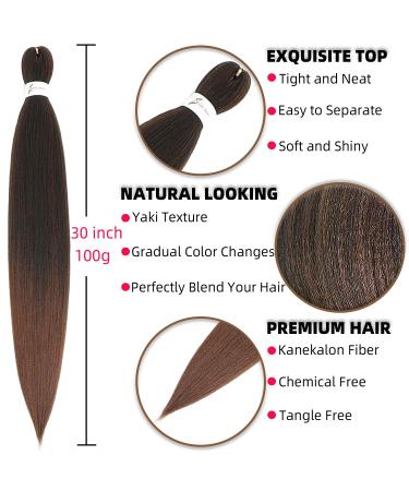 Xusuperb 30-Inch Pre-Stretched Braiding Hair - Ombre Brown 6 Pack | Soft Knotless Yaki Extensions for Easy Braids | Kanekalon Kunsthaar - Buy Online on SooperMarket.com