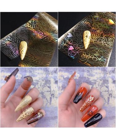 Gold Nail Foil Transfer Stickers - Holographic Designer Nail Art Supplies - 3D Glitter Line Manicure Accessories - 16 Sheets - Buy Online on SooperMarket.com