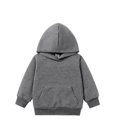 PATPAT Toddler Hoodie Boy Girl Hooded Sweatshirt Solid Color Textured with Pocket Pullover Hoodies for Toddler 5-6 Years Grey