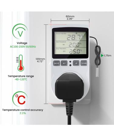 Bonlux Plug In Digital Thermostat Temperature Control Heating and Cooling Reptile Thermostat Timer Plug Socket UK Digital Temperature Thermostat for Greenhouse Refrigerator Homebrew Aquarium - Buy Online on SooperMarket.com