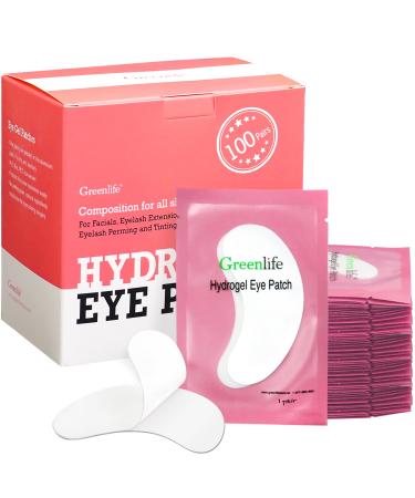 GreenLife 100 pairs 100% Naturel Eyelash Extension Under Eye Gel Pads patches kit Collagen with Aloe Vera Hydrogel Eye Patches set for Eyelash Extension Supplies Tools - 100 Pairs With Box