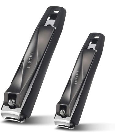FERYES Nail Clippers Set - Stainless Steel Clippers with Catcher, 2 PCS for Fingernails and Toenails - Includes Black Metal Case - Buy Online on SooperMarket.com