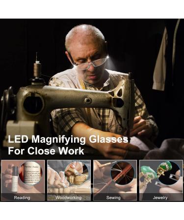 SKYWAY Hands-Free Magnifying Glasses with 200% LED Light - Rechargeable Magnifier for Reading, Hobbies, Close Work - Black - Buy Online on SooperMarket.com