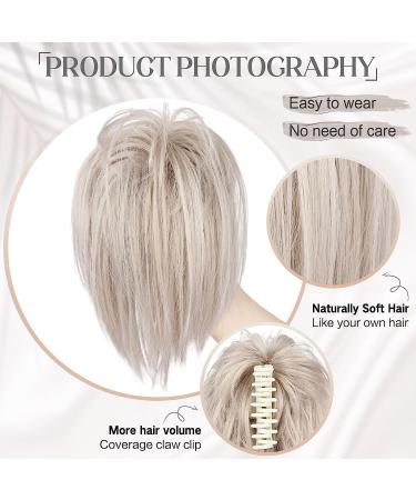PORSMEER 10 Inch Claw Clip Ponytail Hair Extension in Silver Blonde - Messy Bun Chignon Updo for Women and Girls - Buy Online on SooperMarket.com