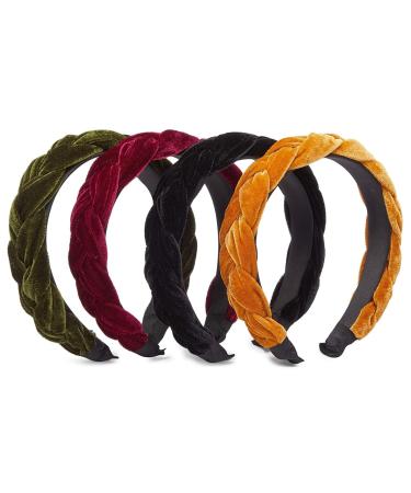 Glamlily 4 Pack Velvet Braided Headbands for Women Wide Non-Slip Padded Hair Accessories (4 Colors)