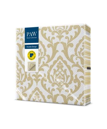 PAW - Napkins 3 -layer (33 x 33 cm) I 20 pieces I Perfect for birthdays parties weddings communion and celebrate i paper napkins printed on both sides I mosaic dogs gold i portuguese Ties Portuguese Tiles Stripe (gold)