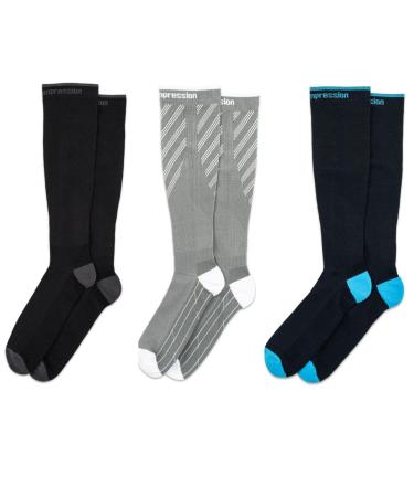 Copper Compression Socks for Women & Men | 15-20 mmHg | Running, Pregnancy, Circulation | Plantar Fasciitis | Arch Support Multicolor - 3 PAIR - Large
