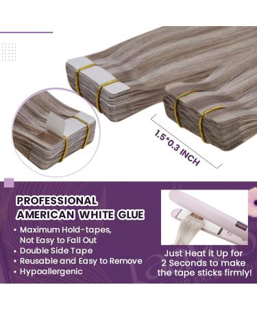 LAAVOO Real Hair Tape Extensions - Blond Highlight Ashblond & Platinblond #19/60 - 50g 20pcs 55cm for International Shipping - Buy Online on SooperMarket.com