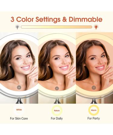 Rechargeable 8 inch Lighted Makeup Mirror with 10X Magnification - 2-Sided Vanity Mirror with Dimmable LED Lights - 360 Degree Adjustable Silver Finish - Buy Online on SooperMarket.com