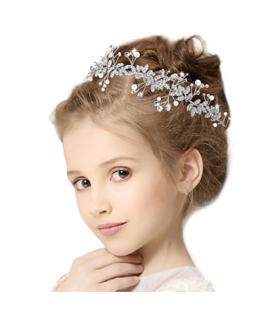 Flower Girl Hair Accessory Flower Girl Headpiece Pearl Rhinestone First Communion Headpiece for Girls Wedding Hair Pieces for Brides Women's Headband for Wedding Birthday Party Photography alloy