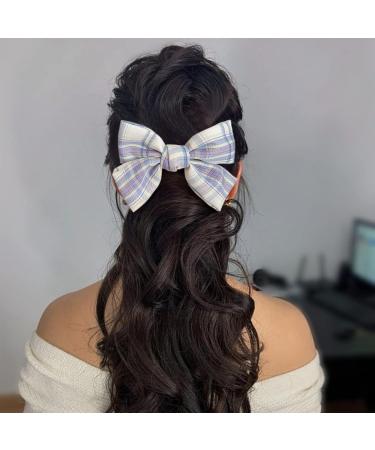 Large Hair Bows for Women Big Bow Hair Clips Plaid Fabric Hairpin Elegant French Hair Barrettes for Thick and Fine Super Fairy Hair Accessories for Women Girls (Blue Purple) - Buy Online on SooperMarket.com