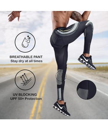 OEBLD Compression Pants Men UV Blocking Running Tights 1 or 2 Pack - Black Gym Leggings for Athletic Workout | Large Size - Buy Online on SooperMarket.com