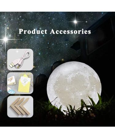 Methun 3D Moon Lamp 5.9 Inch with Wooden Base - LED Night Light for Home Decor - Touch Control Brightness - Ideal Gift for Bedroom, Christmas, New Year - White & Yellow - Buy Online on SooperMarket.com